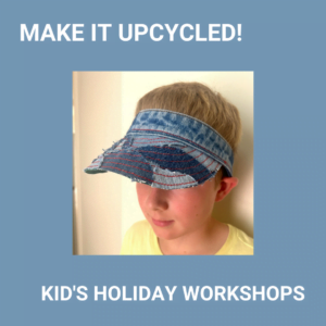 Boy wearing sun visor made from denim scraps